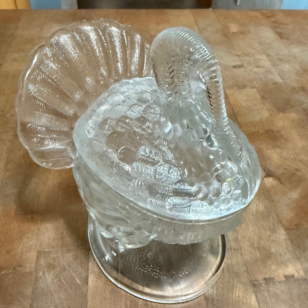 LE Smith Clear Glass 2 piece Turkey Candy Dish Gravy Boat